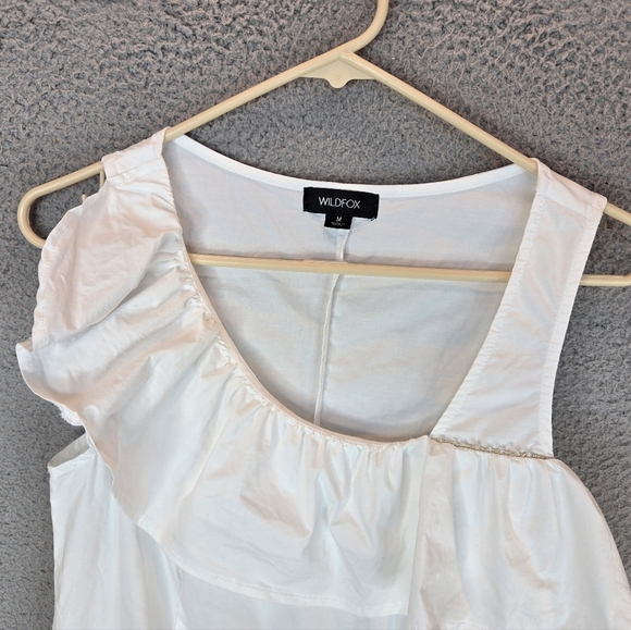 Wildfox Laurent White Womens Top Sz M Embellish Bead Ruffle Side Zip Sleeveless - Picture 2 of 12